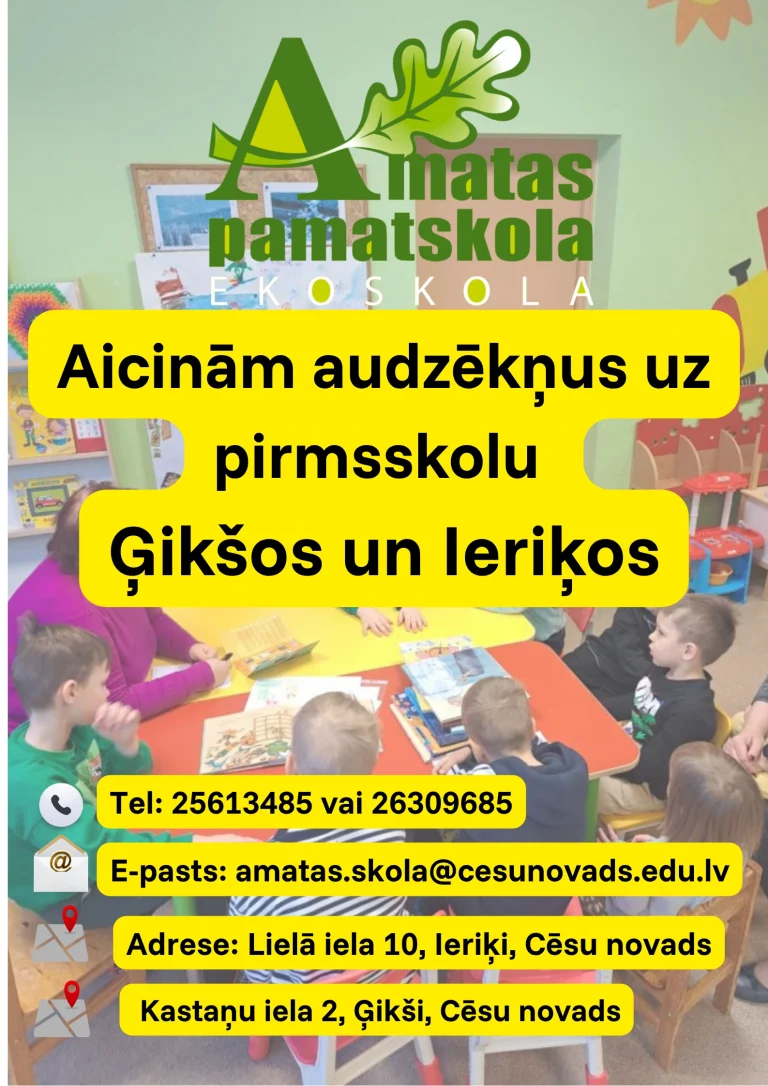 Aicinām bērnus uz pirmsskolu Ģikšos un Ieriķos